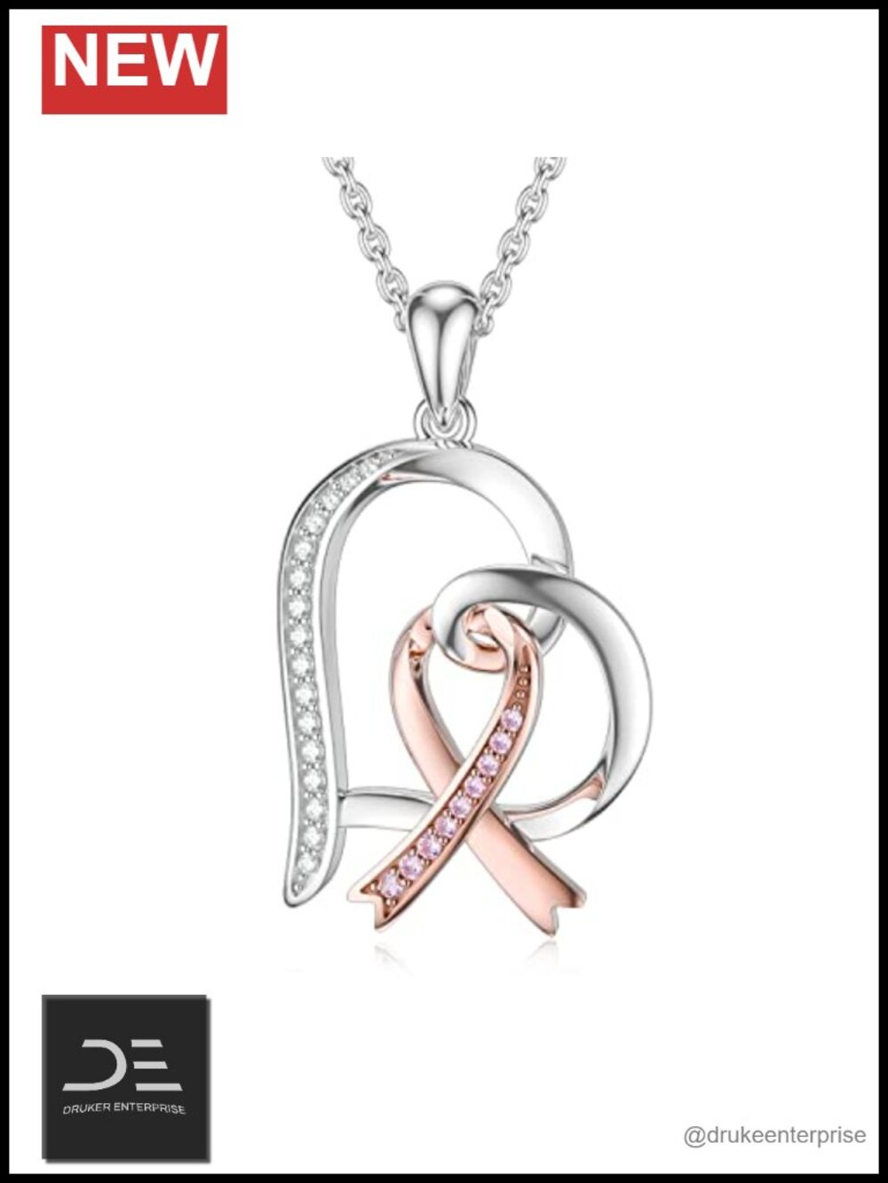 925 Sterling Silver Breast Cancer Survivor Heart Pendant Necklace 18 Inch
